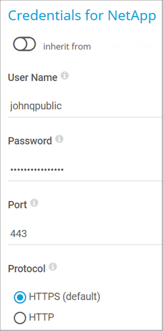 Credentials for NetApp