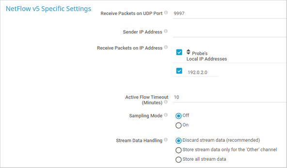 NetFlow v5 Specific Settings